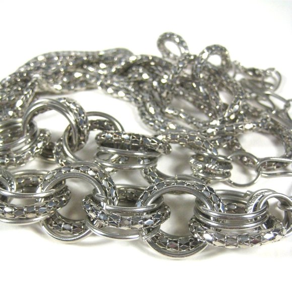 Silvertone Chain Necklace 41 Inch Multi-Strand Fashion Jewelry Braided Hoop - Picture 3 of 9